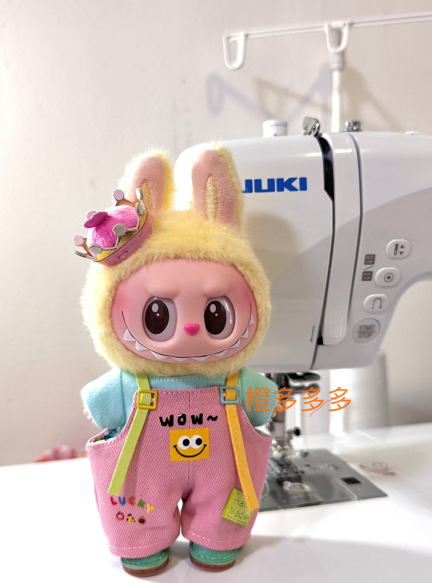 Whimsical Labubu Doll Outfit – Pink Overalls & Blue Tee for Playful Charm! - Image 1