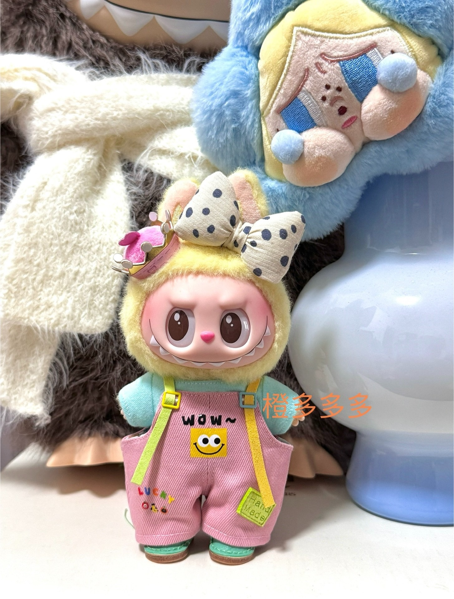 Whimsical Labubu Doll Outfit – Pink Overalls & Blue Tee for Playful Charm! - Image 2