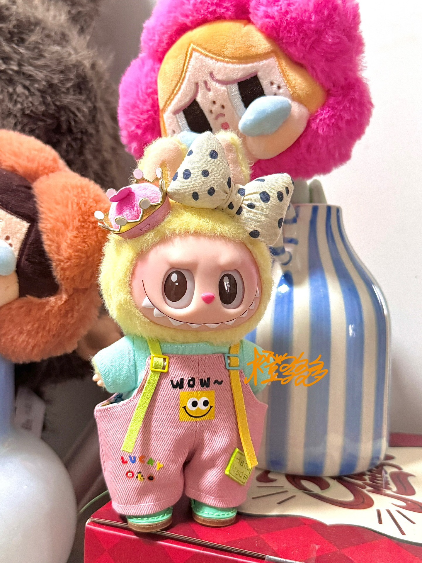 Whimsical Labubu Doll Outfit – Pink Overalls & Blue Tee for Playful Charm! - Image 3