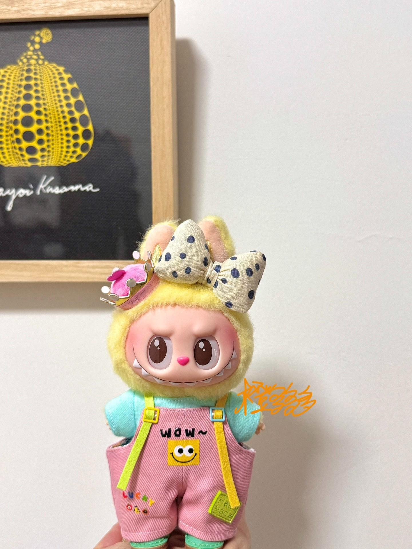 Whimsical Labubu Doll Outfit – Pink Overalls & Blue Tee for Playful Charm! - Image 4