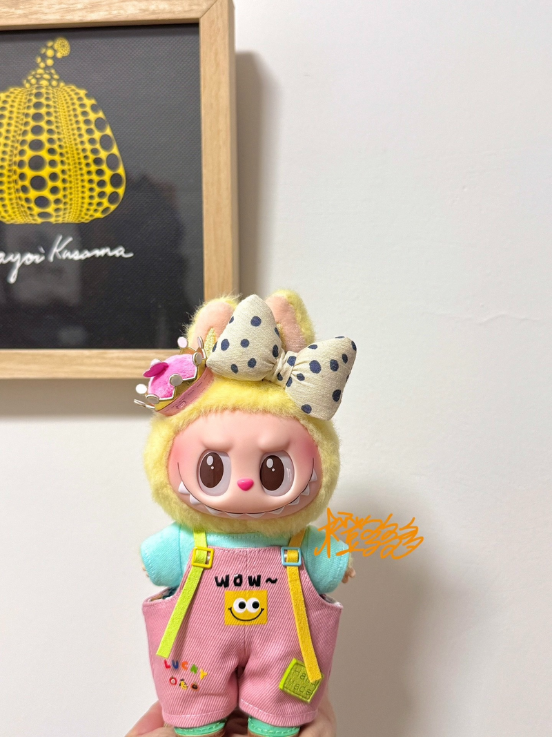 Whimsical Labubu Doll Outfit – Pink Overalls & Blue Tee for Playful Charm! - Image 4