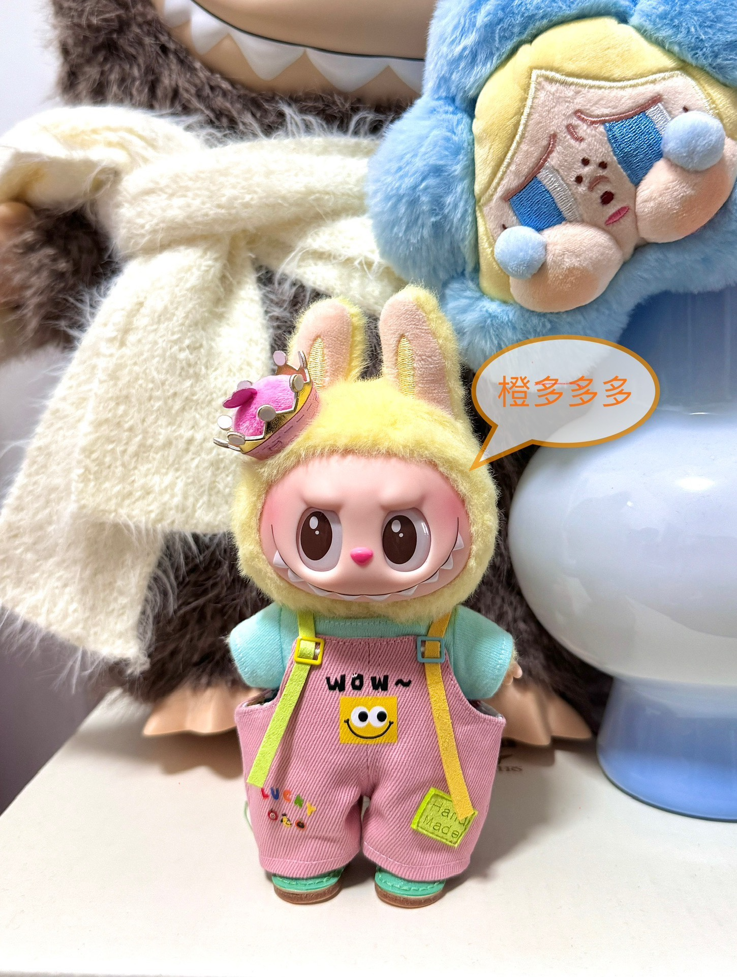 Whimsical Labubu Doll Outfit – Pink Overalls & Blue Tee for Playful Charm! - Image 5