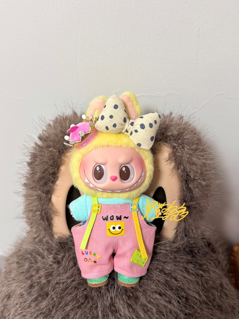Whimsical Labubu Doll Outfit – Pink Overalls & Blue Tee for Playful Charm! - Image 6