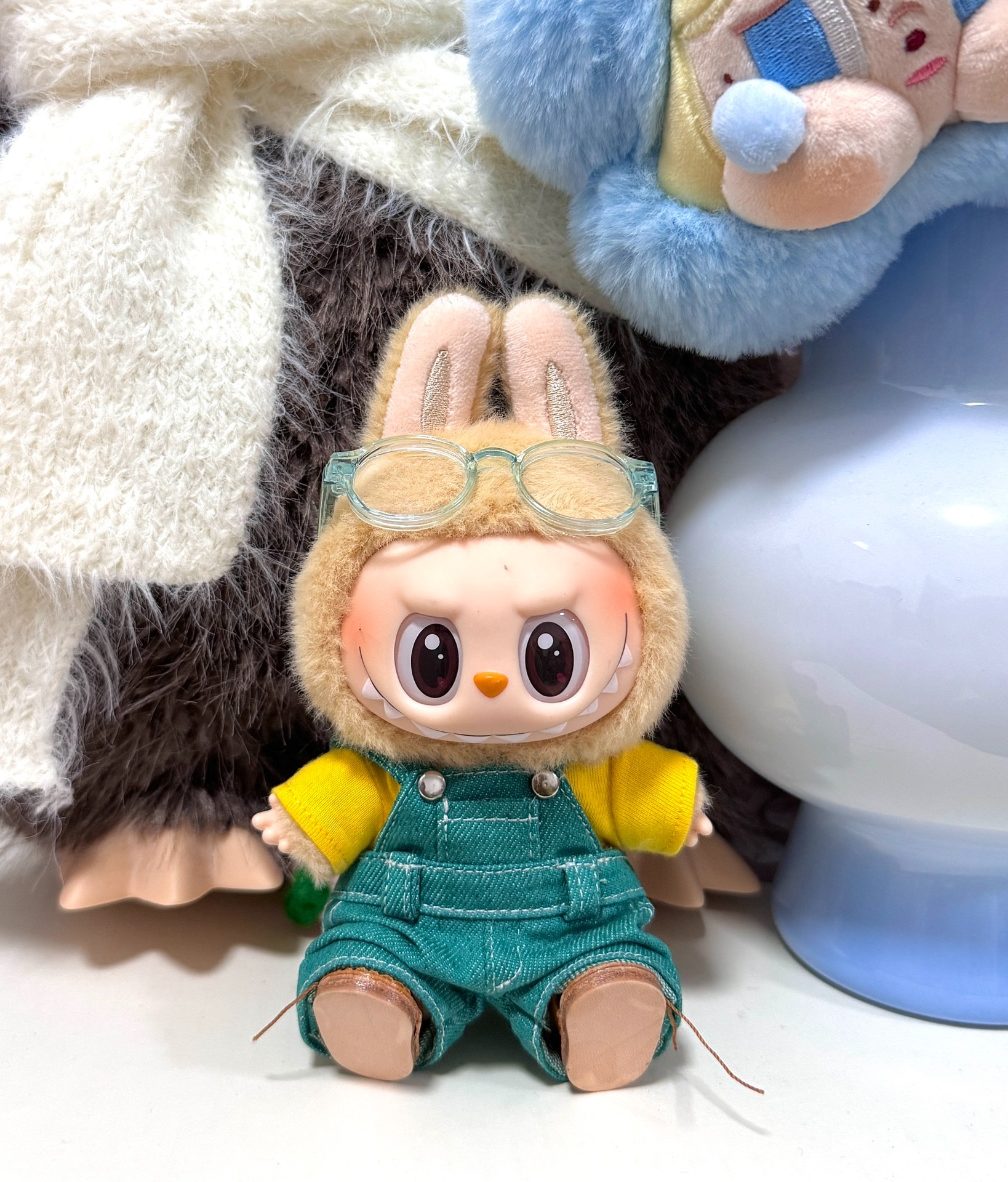 Vibrant Labubu Doll Outfit – Denim Jumpsuit & Yellow Top for Collectors - Image 1
