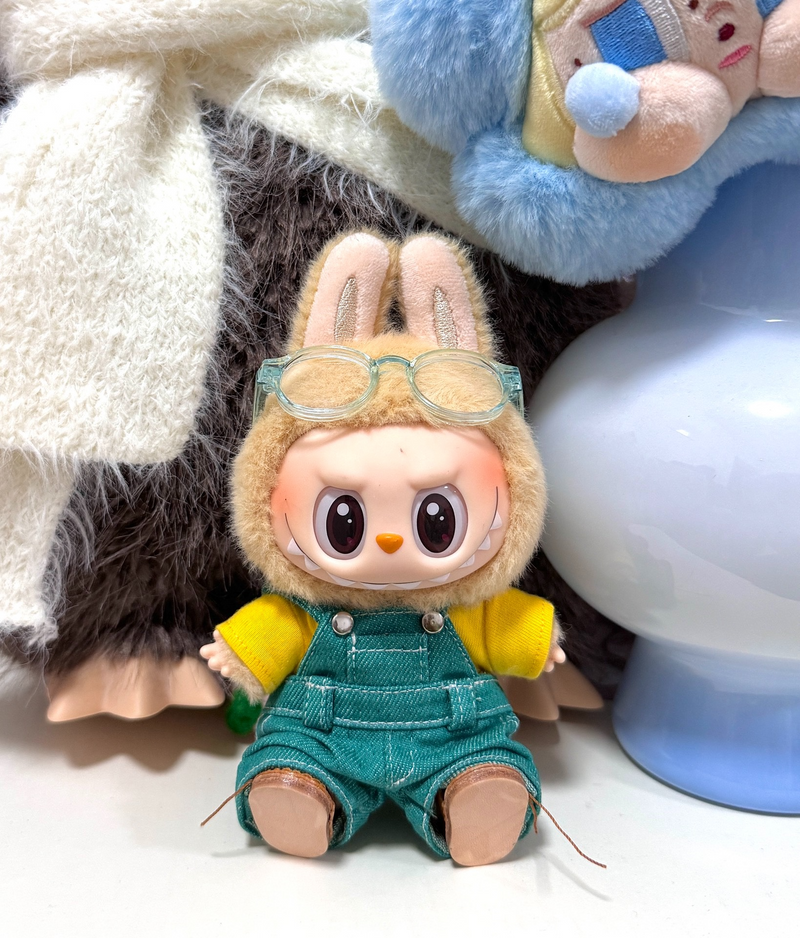 Vibrant Labubu Doll Outfit – Denim Jumpsuit & Yellow Top for Collectors - Image 1