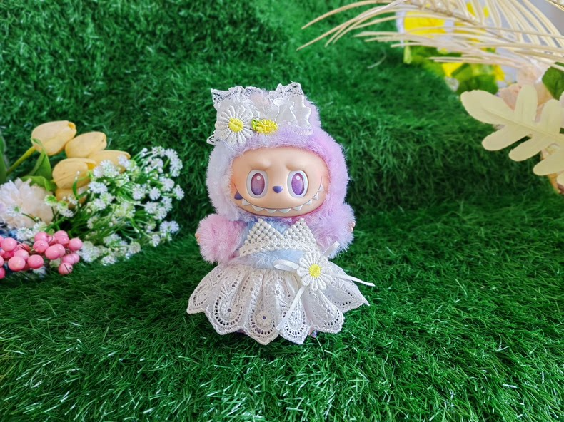 Charming Labubu Summer Lace Dress Outfit with Floral Accessories – Perfect for Collectors - Image 1