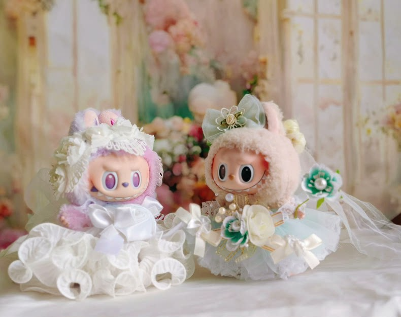 Whimsical Mint Green Bridal Ensemble for Labubu – Elegant Tulle & Lace Doll Outfit with Floral Accents - Image 5