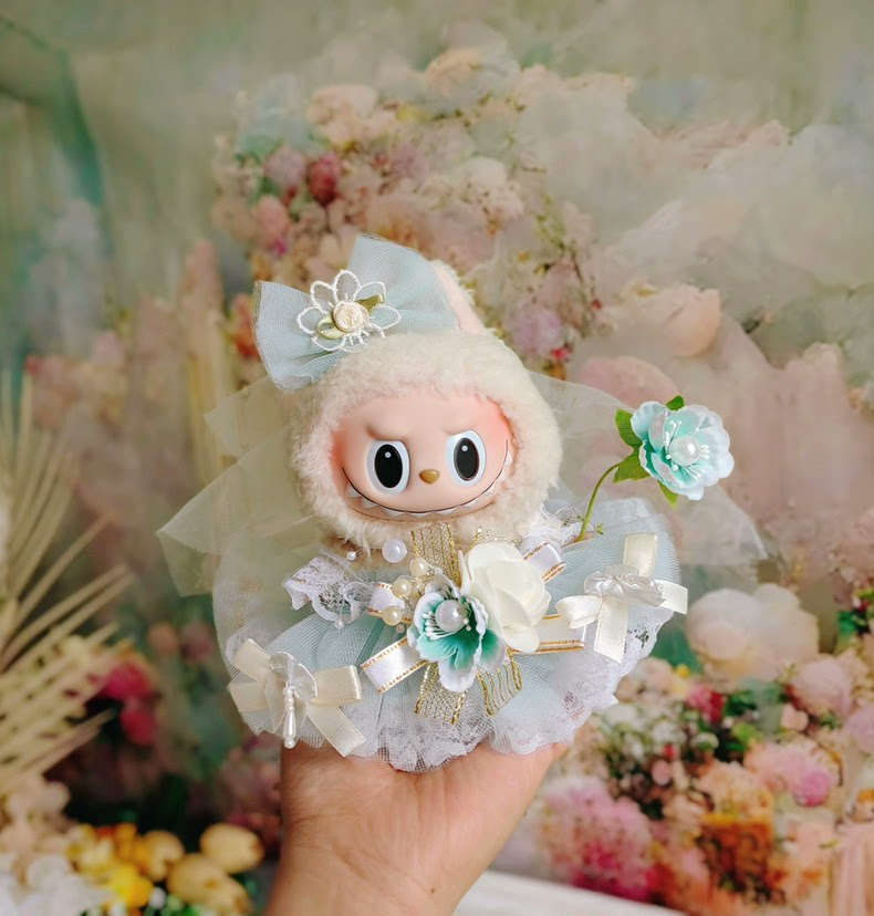 Whimsical Mint Green Bridal Ensemble for Labubu – Elegant Tulle & Lace Doll Outfit with Floral Accents - Image 6