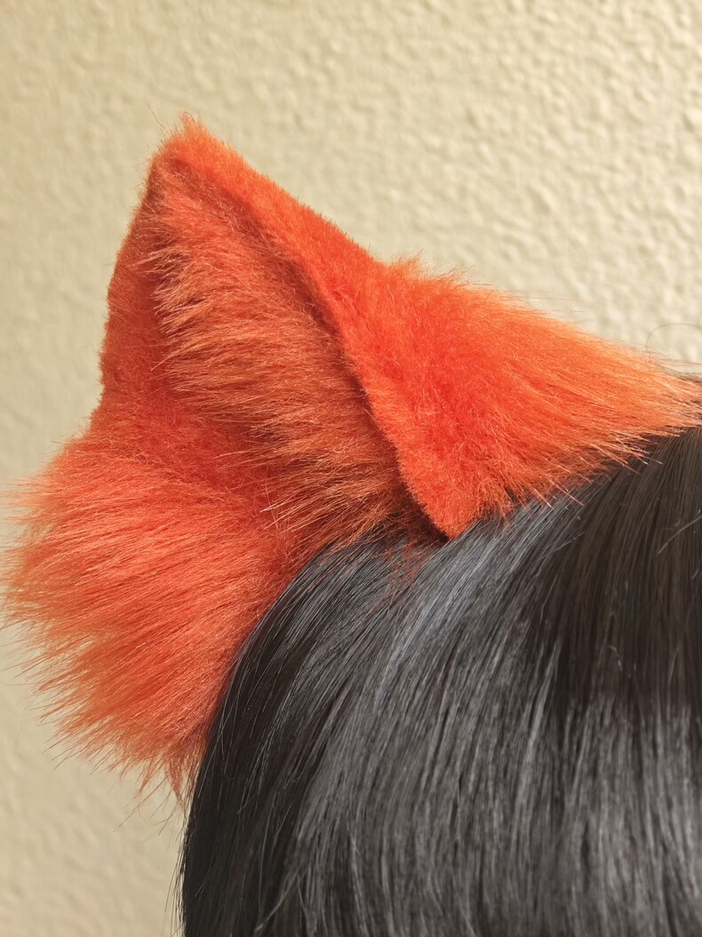 Handmade Orange Faux Fur Cat Ears Hair Clip - Image 1