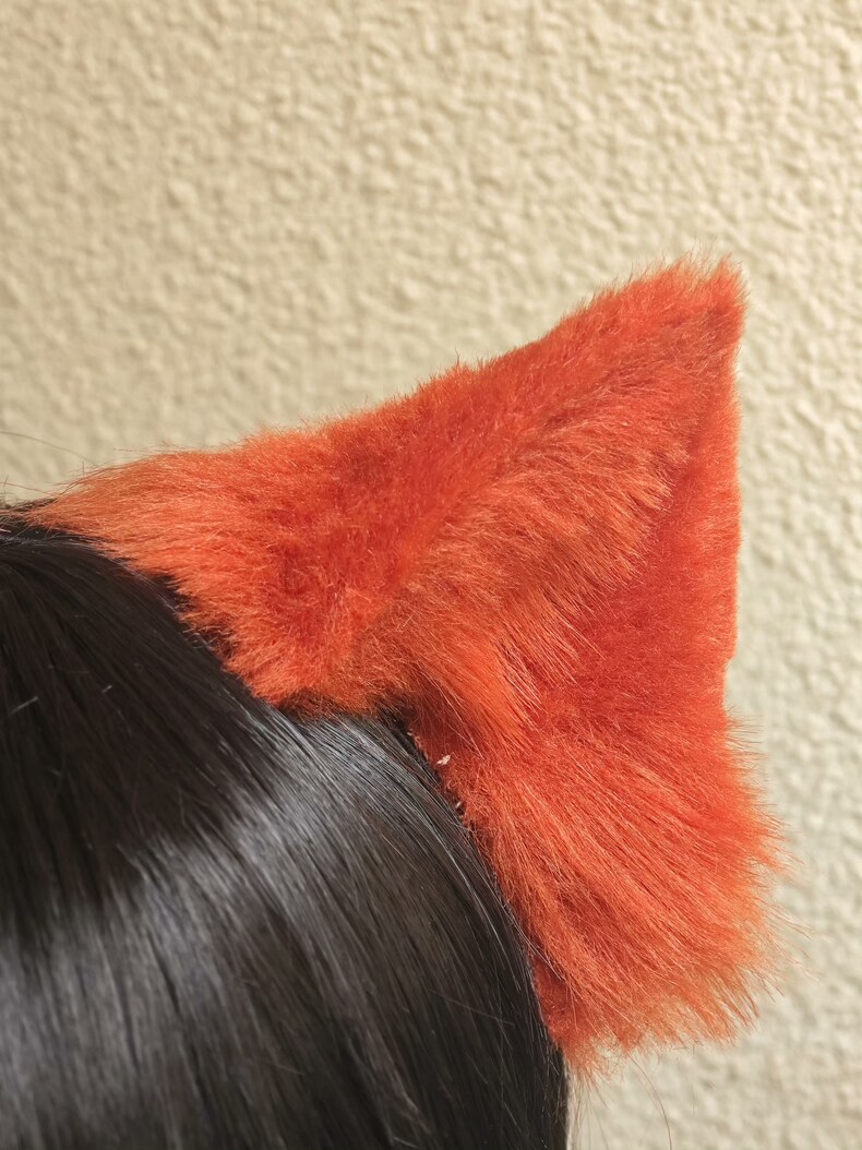 Handmade Orange Faux Fur Cat Ears Hair Clip - Image 2