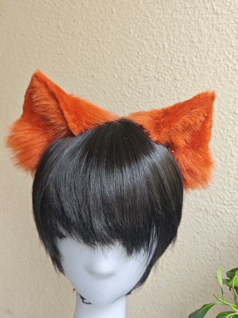 Handmade Orange Faux Fur Cat Ears Hair Clip - Image 3