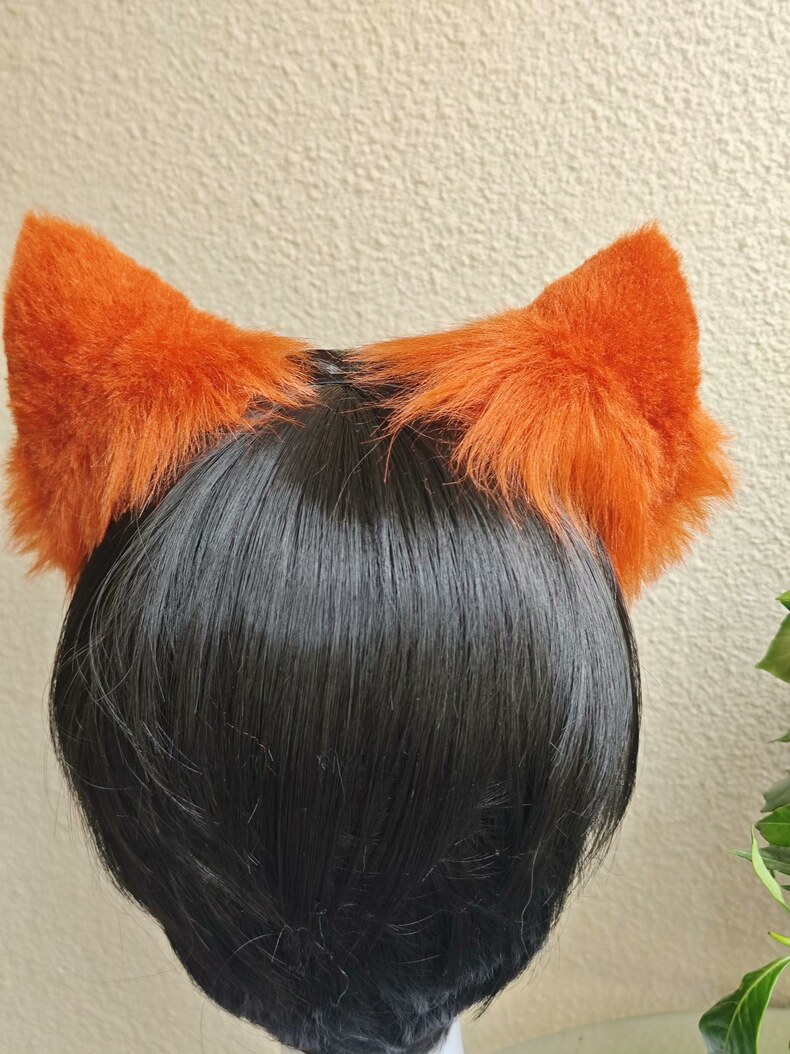 Handmade Orange Faux Fur Cat Ears Hair Clip - Image 4