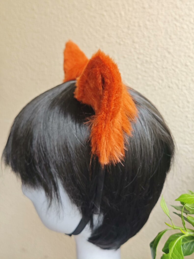 Handmade Orange Faux Fur Cat Ears Hair Clip - Image 5