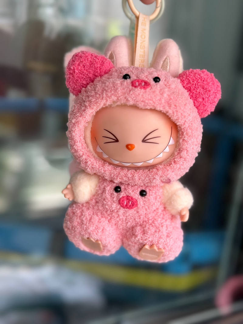 Whimsical Labubu Doll in Adorable Plush Pig Outfit – Soft, Vibrant Pink, Perfect for Collectors & Play! - Image 1