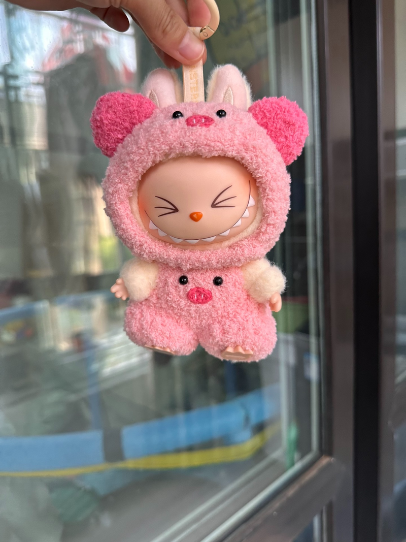 Whimsical Labubu Doll in Adorable Plush Pig Outfit – Soft, Vibrant Pink, Perfect for Collectors & Play! - Image 2
