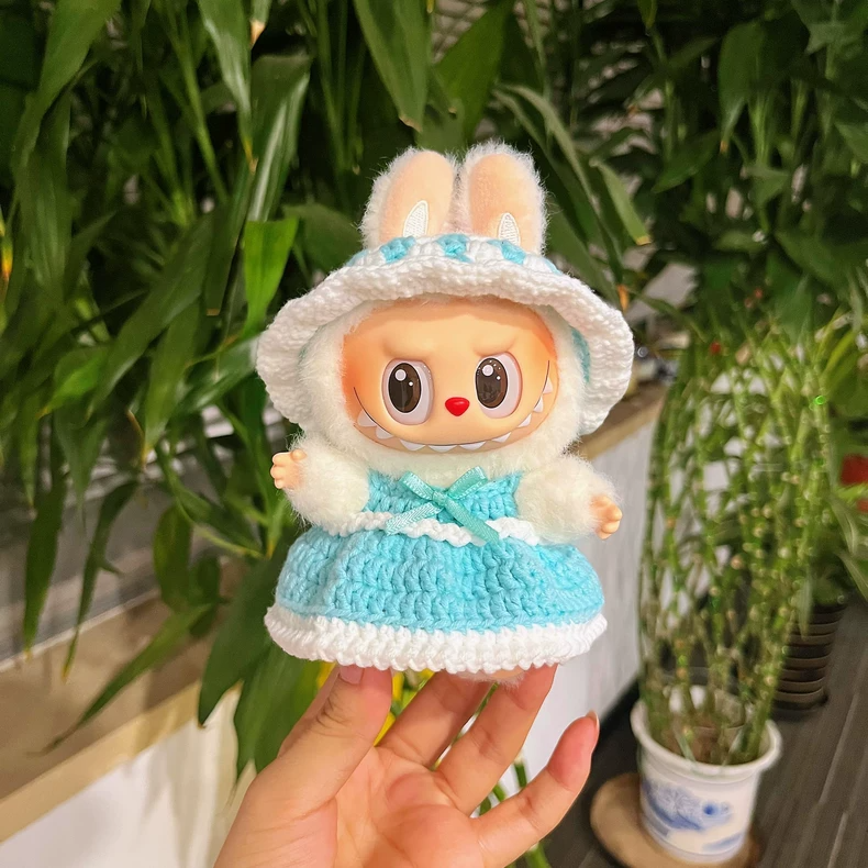 Handwoven LABUBU Doll Outfit: Vibrant Crochet Dress & Hat for Iconic Resin Figurines - Image 2