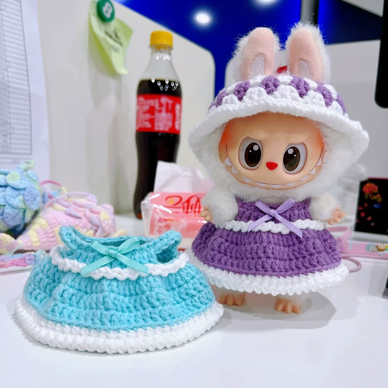 Handwoven LABUBU Doll Outfit: Vibrant Crochet Dress & Hat for Iconic Resin Figurines - Image 5