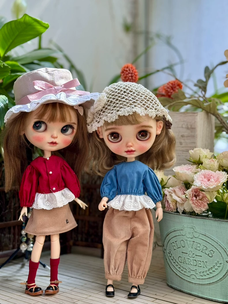 Vintage Chic Blythe Doll Outfit – French-Inspired Elegance with Lace & Corduroy - Image 1