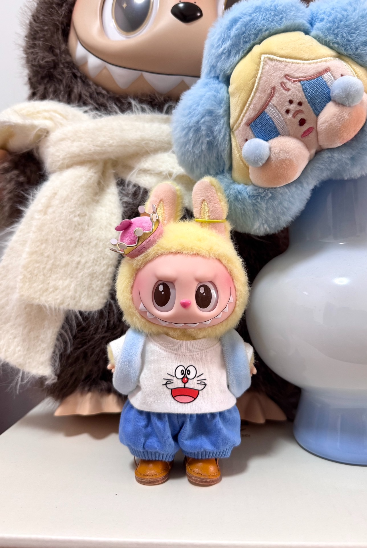 Whimsical Labubu Doll Outfit – Blue Vest & Crown Set for Playful Collectors - Image 1