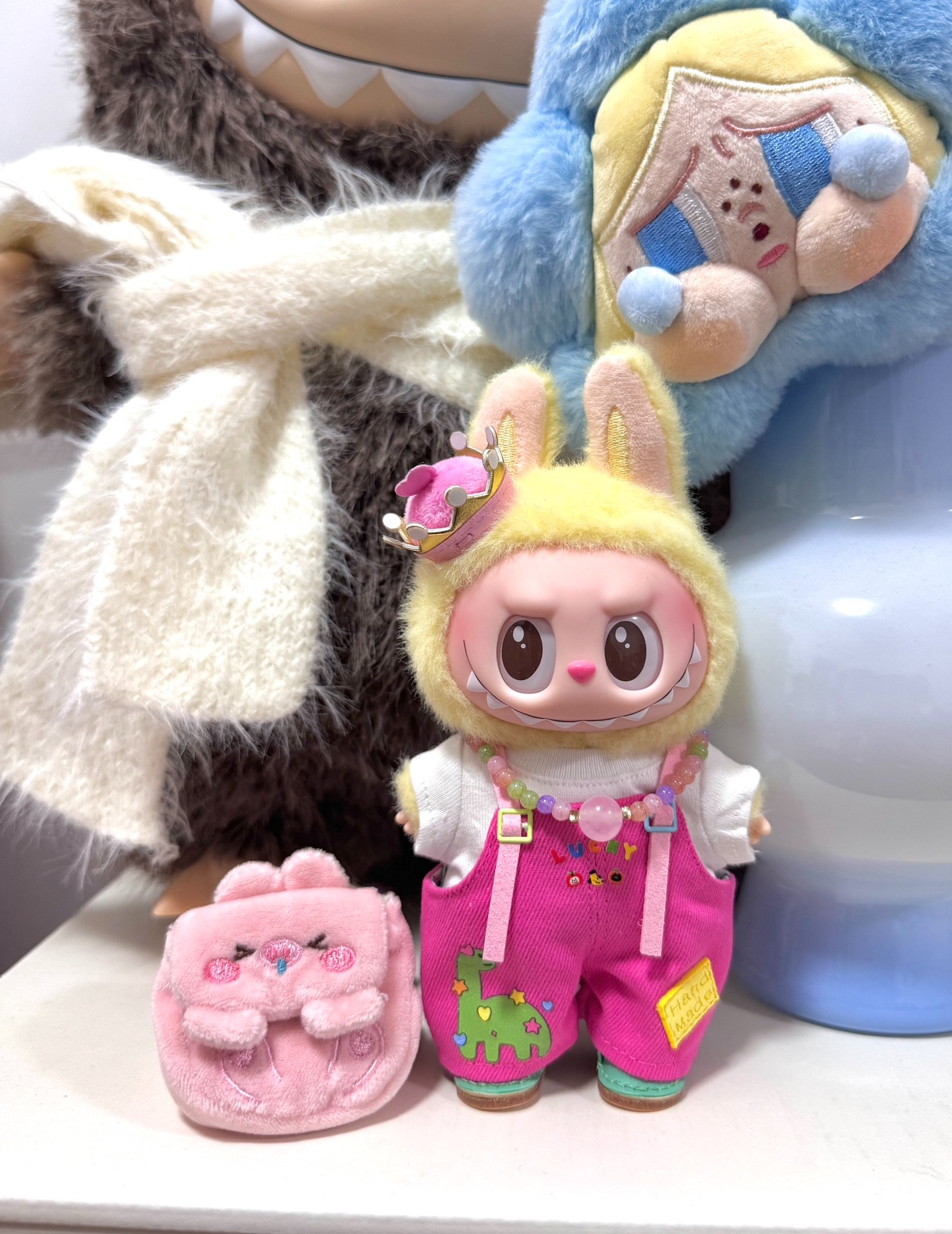 Whimsical Labubu Doll Outfit: Vibrant Pink Jumpsuit & White Tee for Playful Collectors - Image 1