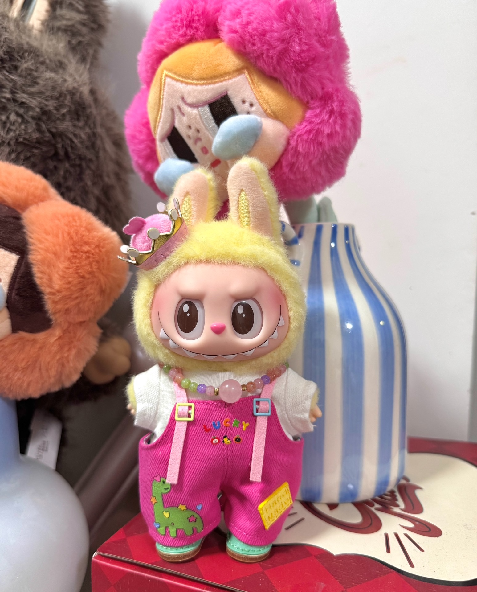 Whimsical Labubu Doll Outfit: Vibrant Pink Jumpsuit & White Tee for Playful Collectors - Image 2
