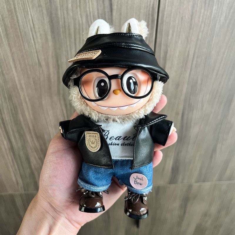 Stylish Labubu Doll Outfit: Fisherman Hat, Leather Jacket & Denim Pants – Premium Handmade Fashion for Collectors - Image 2
