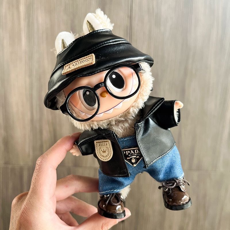 Stylish Labubu Doll Outfit: Fisherman Hat, Leather Jacket & Denim Pants – Premium Handmade Fashion for Collectors - Image 4