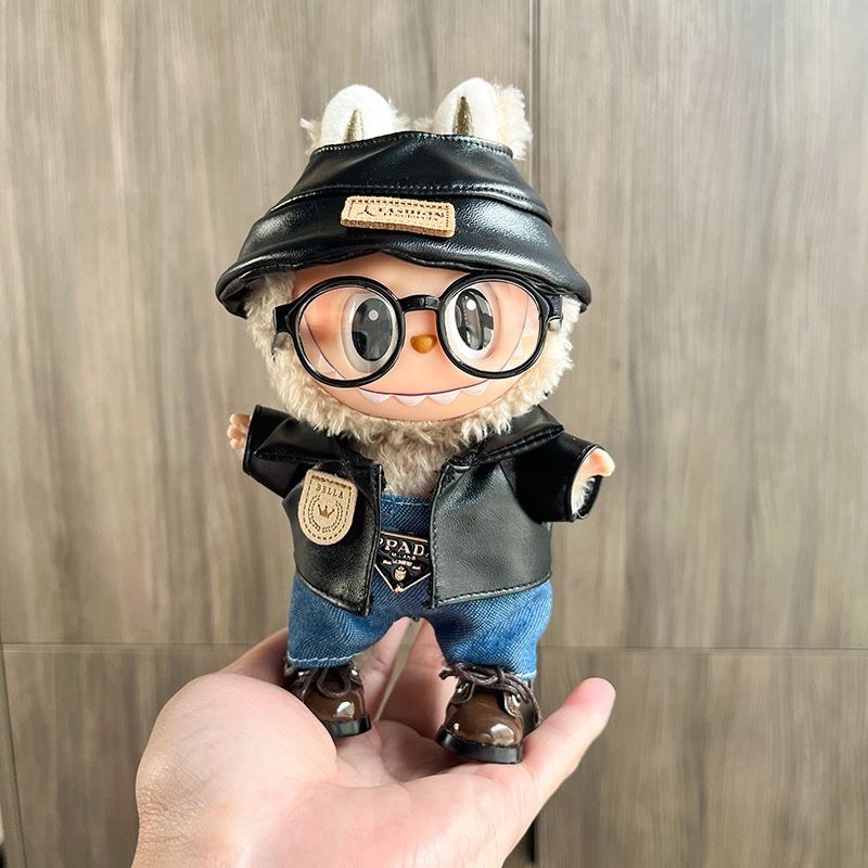Stylish Labubu Doll Outfit: Fisherman Hat, Leather Jacket & Denim Pants – Premium Handmade Fashion for Collectors - Image 5