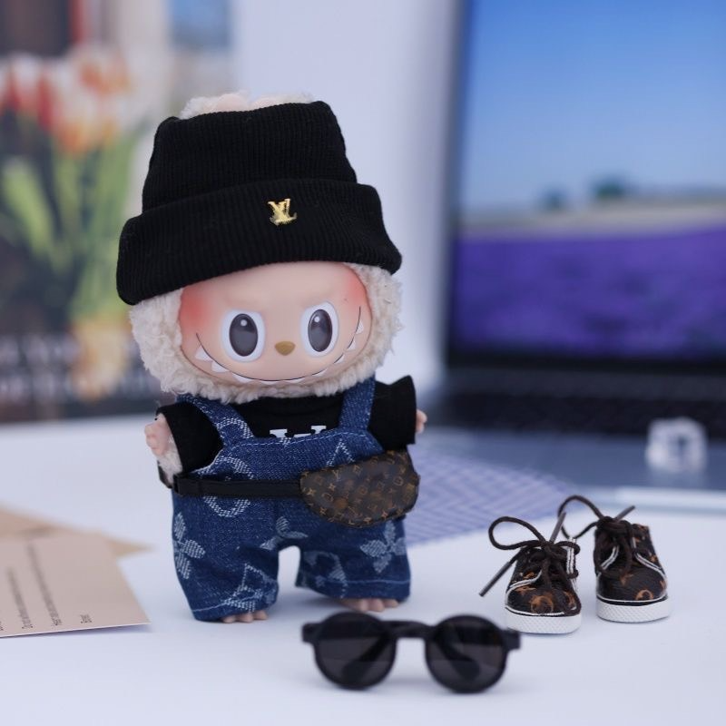 Luxury LV-Inspired Labubu Doll Outfit: Knit Hat, T-Shirt, Shorts & Sneakers – Premium 15/17cm Fashion Set - Image 3