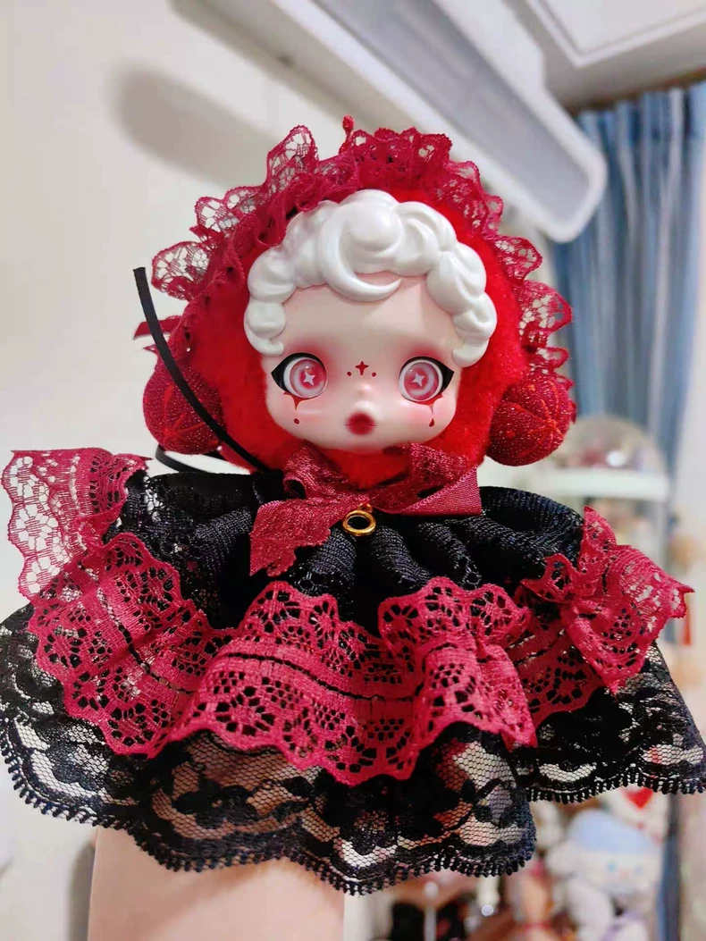 Gothic Skullpanda Doll Outfit: Lace Headband & Skirt Set | Red & Black Luxury Customization - Image 4
