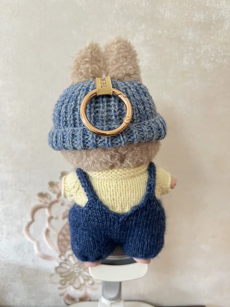 Charming Labubu Doll Outfit: Cozy Knit Yellow Sweater & Blue Overalls by Bubble Mart - Image 2