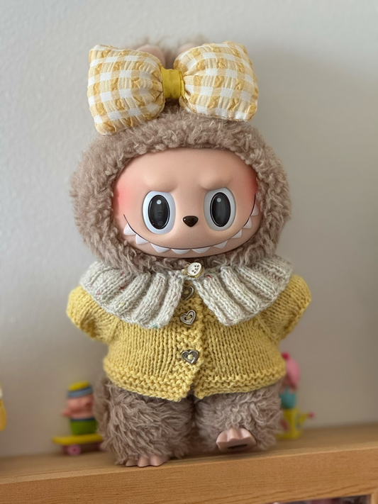 Handmade Labubu Doll Outfit: Cozy Knit Sweater, Gingham Bow & Accessories – Vibrant, Durable & Whimsical - Image 1