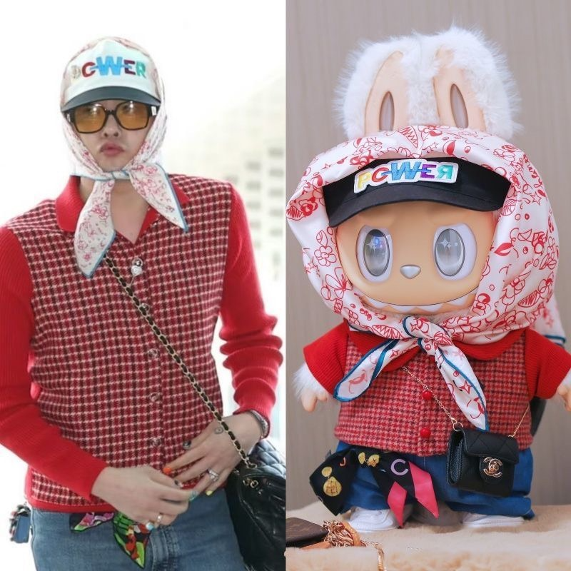 LABUBU Doll Outfit: GD-Inspired Red Plaid Vest & POWER Cap Set for 15/17cm Dolls - Image 1