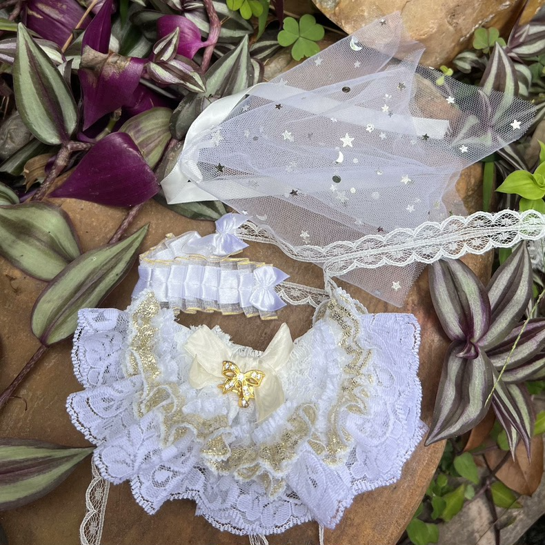 Whimsical Skullpanda Lace Dress & Veil Set – Elegant Golden Starry Doll Outfit for Collectors - Image 8