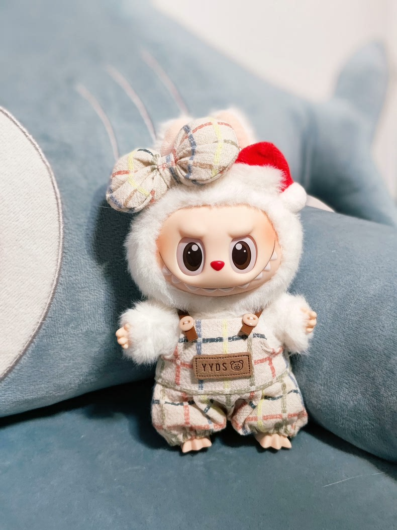 Charming Labubu Doll Outfit – Plaid Jumpsuit & Bow with Coca-Cola Chain - Image 1