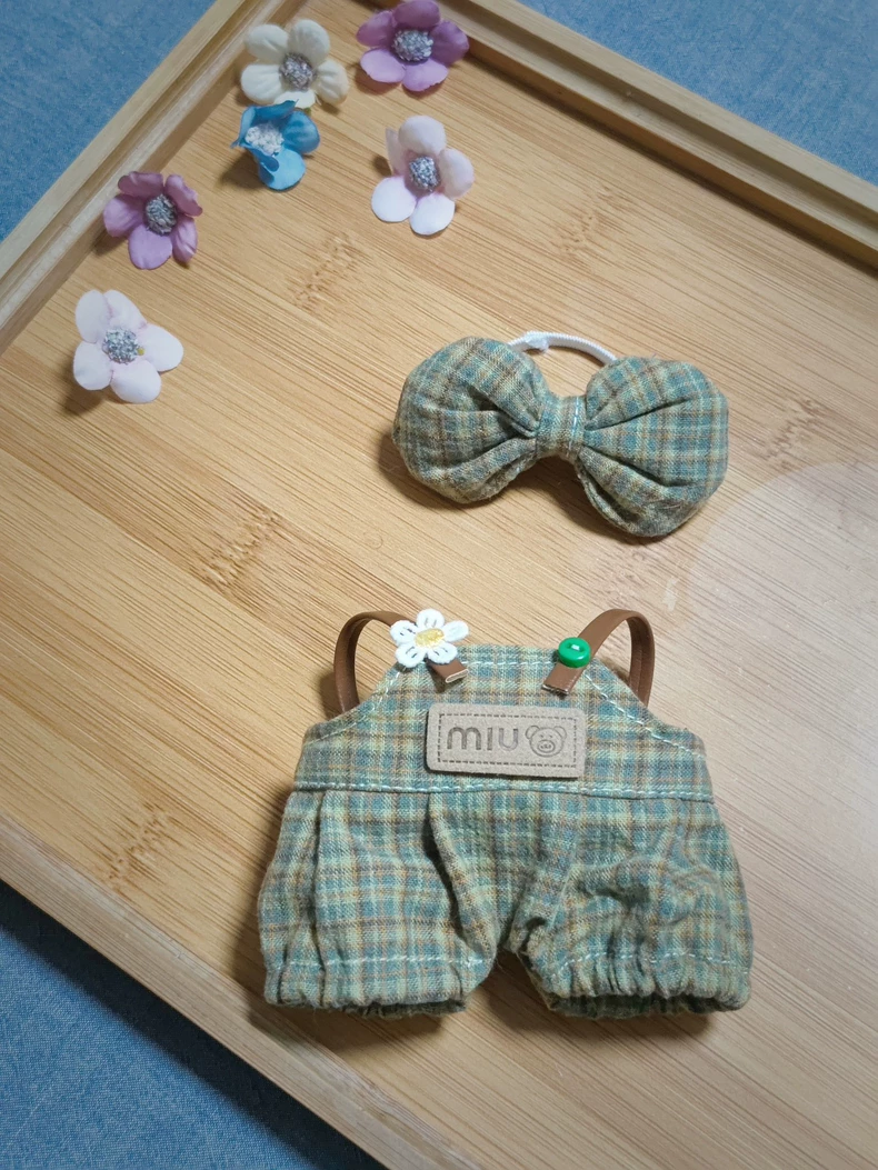 Customizable Labubu Doll Outfit: Cozy Plush Top & Plaid Overalls with Bow - Image 2