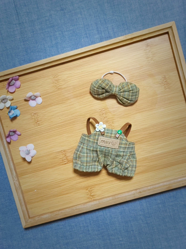 Customizable Labubu Doll Outfit: Cozy Plush Top & Plaid Overalls with Bow - Image 3