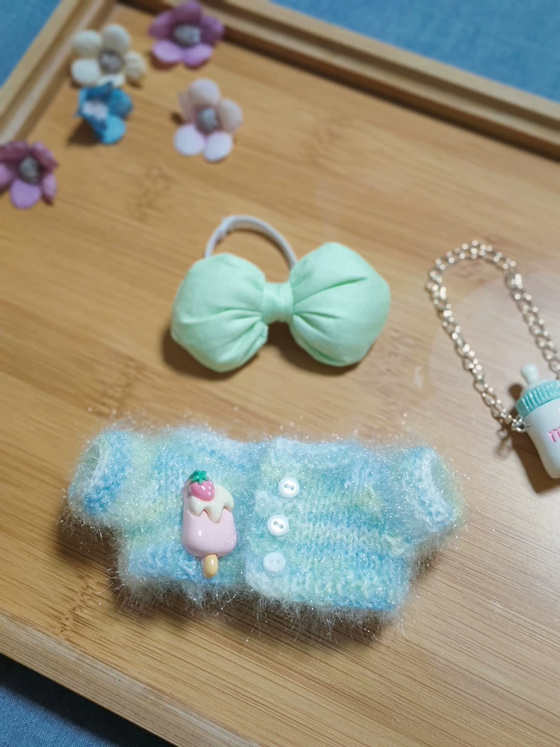 Charming Labubu Doll Outfit – Cozy Sweater with Ice Cream Charm & Mint Bow | Customizable & Premium Quality - Image 2