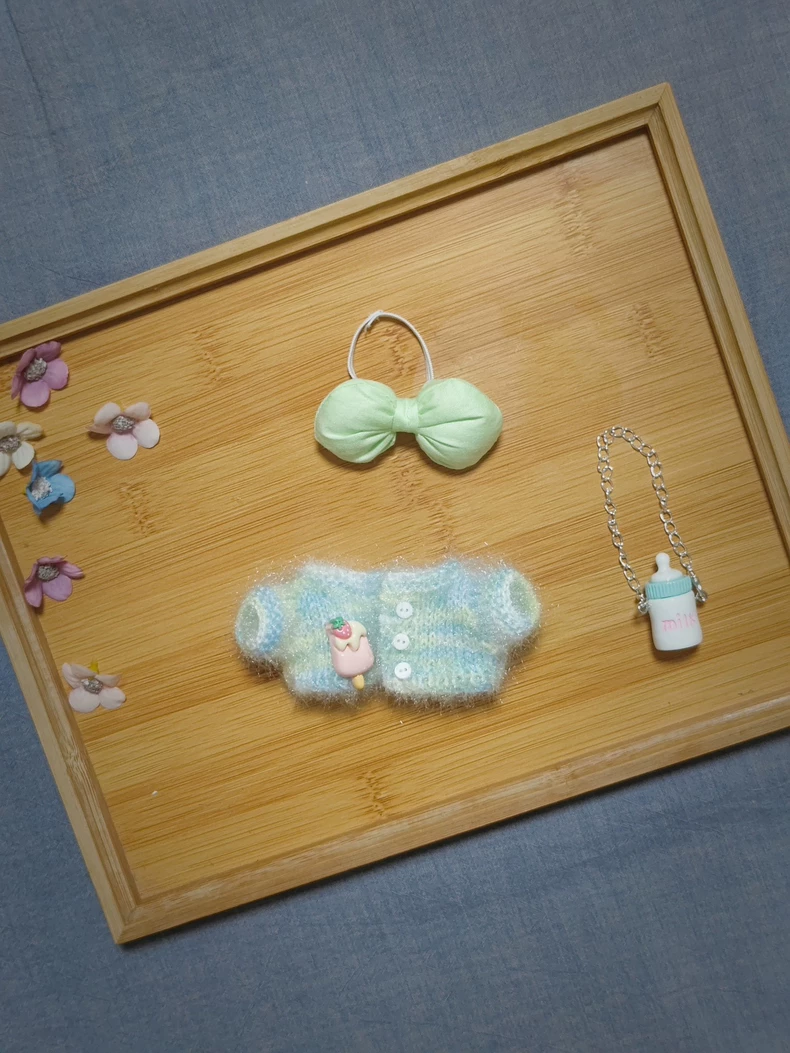 Charming Labubu Doll Outfit – Cozy Sweater with Ice Cream Charm & Mint Bow | Customizable & Premium Quality - Image 3