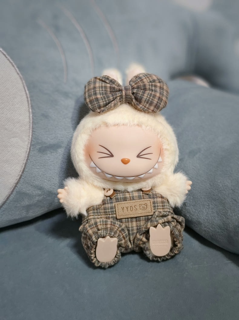 Charming Labubu Doll Outfit – Plaid Bow & Plush Texture for Adorable Style - Image 2