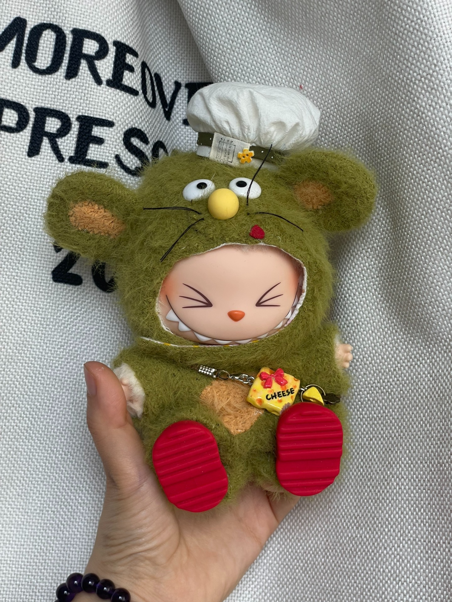 Whimsical Mouse Labubu Doll Outfit with Cheese Bag & Red Shoes – Playful & Collectible - Image 5