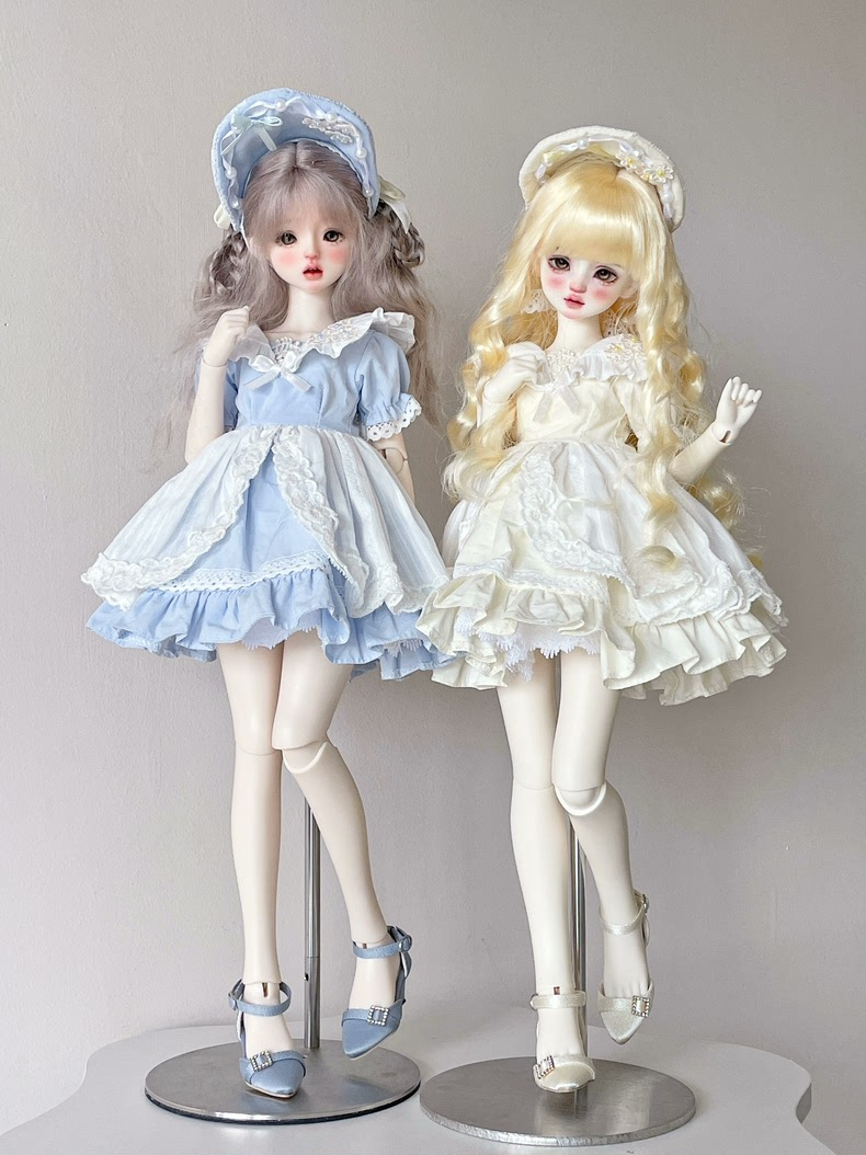 Elegant 1/4 BJD Doll Outfit: Pastel Lace Dress with Headpiece | Premium Quality - Image 1