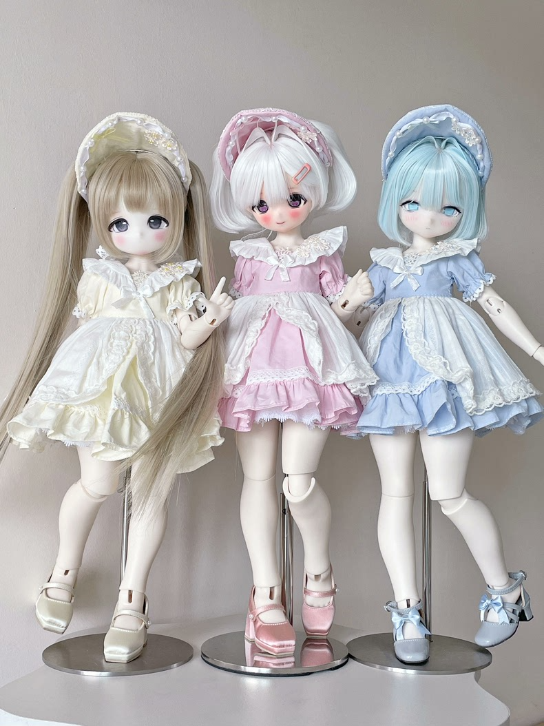 Elegant 1/4 BJD Doll Outfit: Pastel Lace Dress with Headpiece | Premium Quality - Image 2