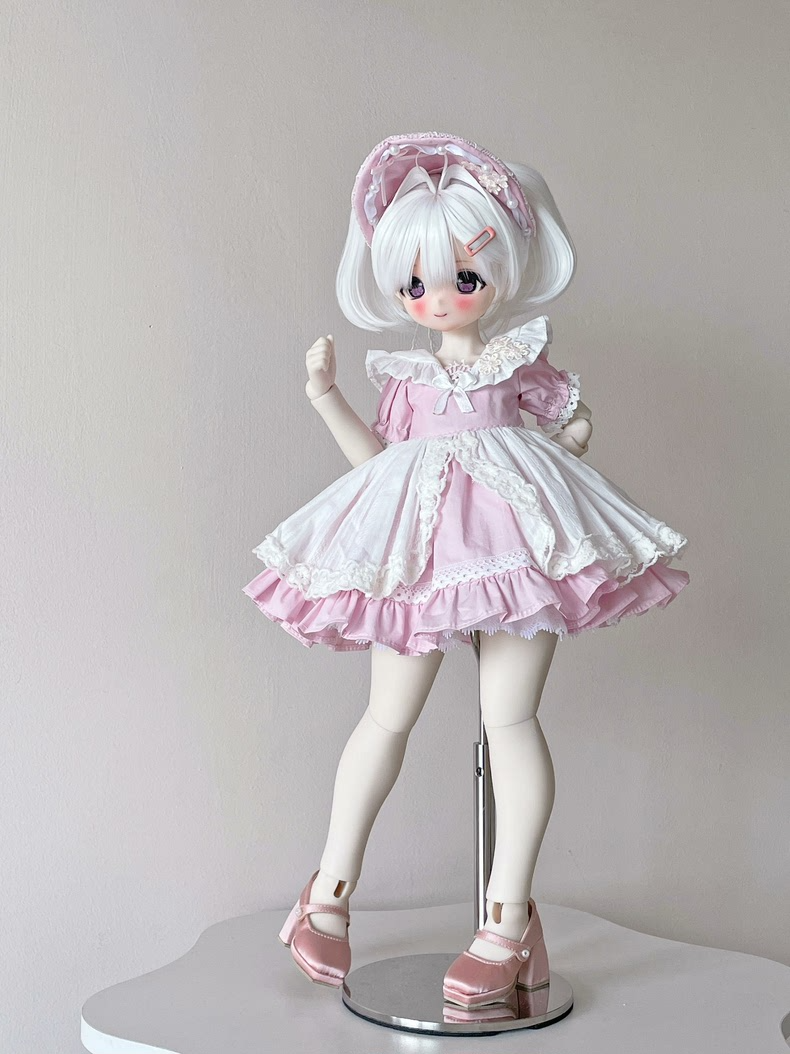 Elegant 1/4 BJD Doll Outfit: Pastel Lace Dress with Headpiece | Premium Quality - Image 6