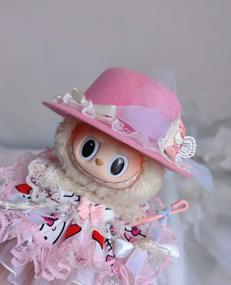 Adorable Hello Kitty Labubu Doll Outfit – Pink Dress, Hat & Walking Stick for 17cm Dolls - Image 3
