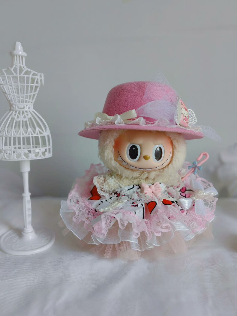Adorable Hello Kitty Labubu Doll Outfit – Pink Dress, Hat & Walking Stick for 17cm Dolls - Image 4