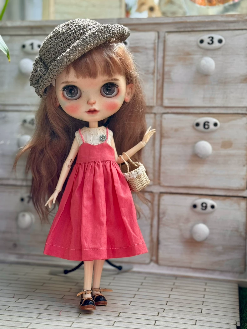 Vintage Blythe Doll Ensemble: Deep Pink Dress & Lace Top for OB24/OB22 – Elegant Collectible Outfit - Image 3