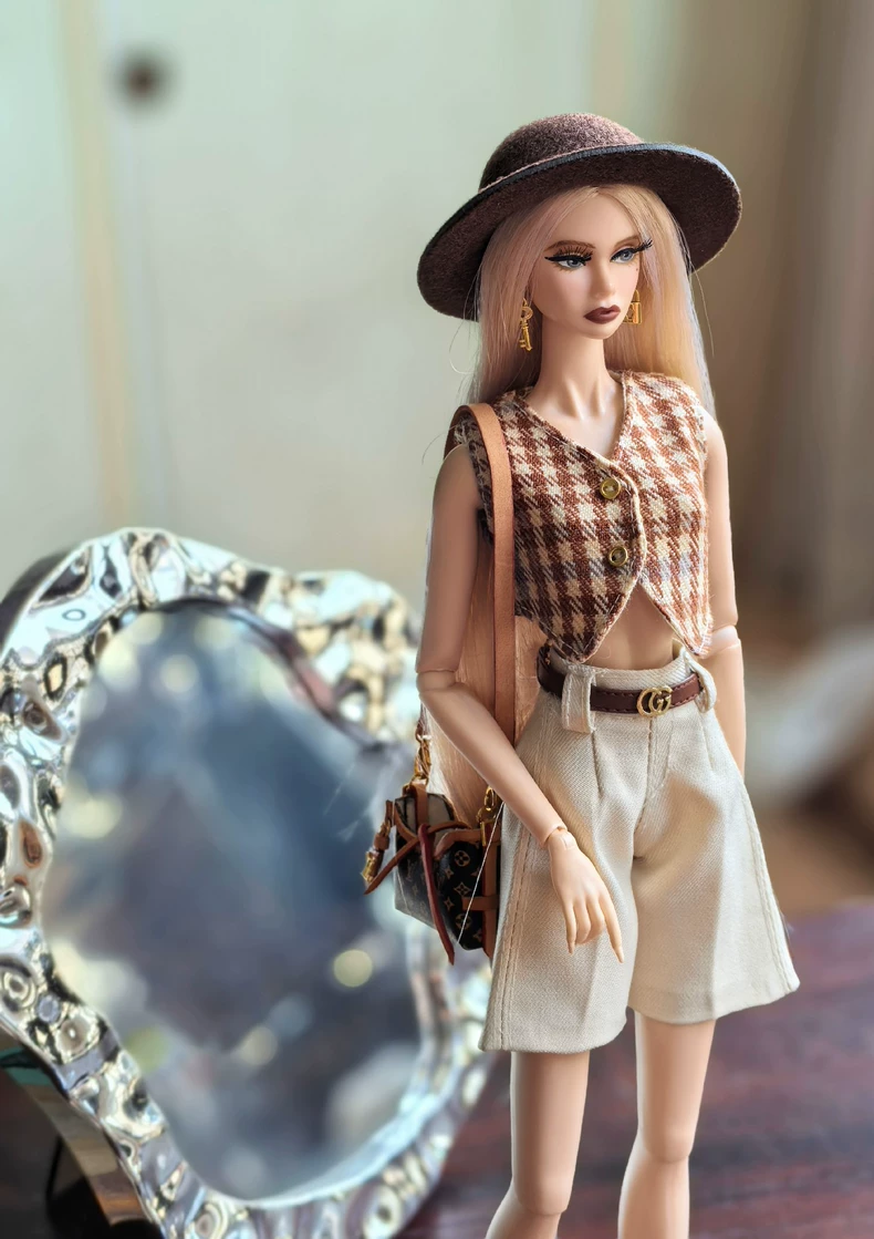 Victorian Luxe BJD Outfit: Premium Tweed Vest & Shorts Set w/ Hat | Barbie Compatible 1/6 Scale - Image 1