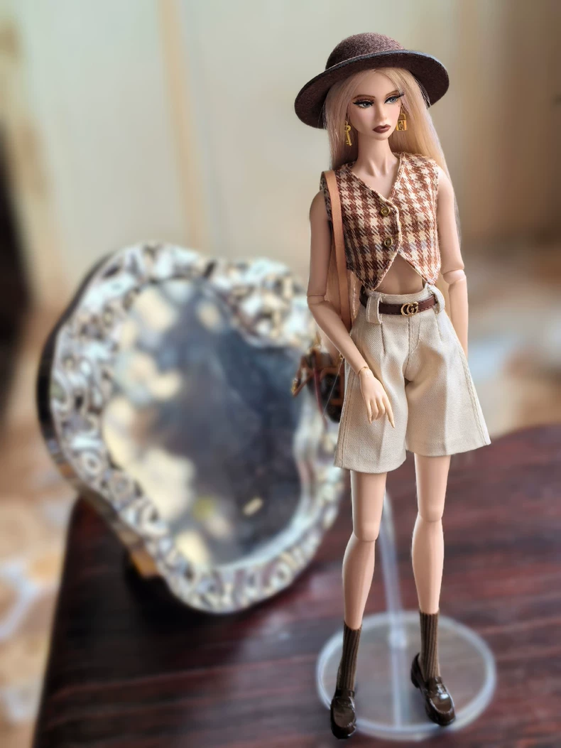 Victorian Luxe BJD Outfit: Premium Tweed Vest & Shorts Set w/ Hat | Barbie Compatible 1/6 Scale - Image 2