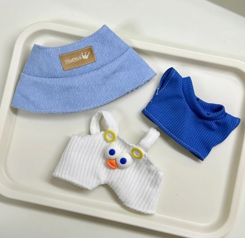 Charming Labubu Doll Outfit: Blue Checkered Hat, Cozy Sweater & Adorable Corduroy Overalls - Image 5
